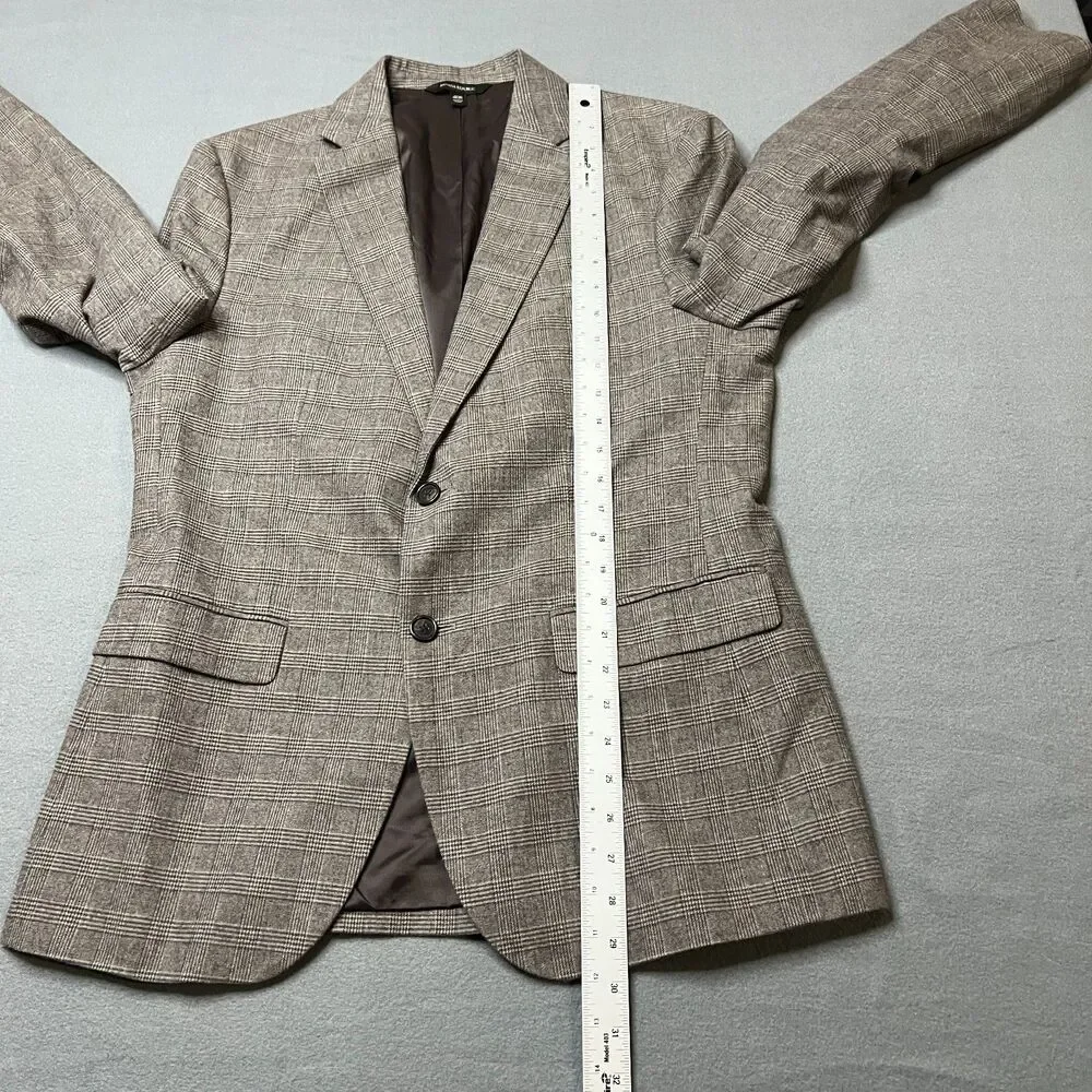 Banana Republic Blazer Jacket Men's 40R Gray Cotton Plaid Slim Fit Notch Lapel